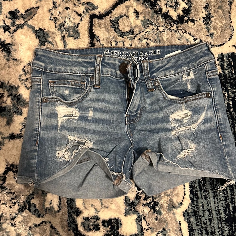 American Eagle Outfitters Blue Distressed Jean Shorts